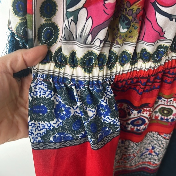 ANTHROPOLOGIE VANESSA VIRGINIA Persian Red Rose Patchwork Tassel Dress Size XS - Picture 9 of 16